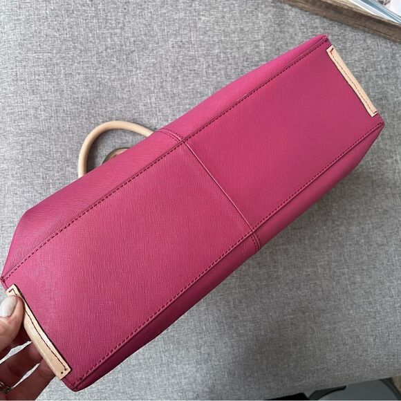 Tommy Hilfiger Leather Purse Magenta Cranberry Tan Double Handle Bag - Picture 7 of 13